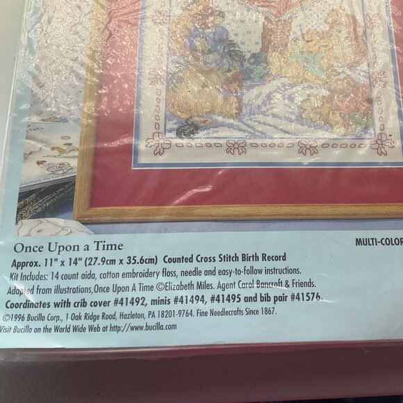 VTG 90's Bucilla Baby Bear Once Upon A Time Cross Stitch Birth Record Kit - Picture 4 of 9
